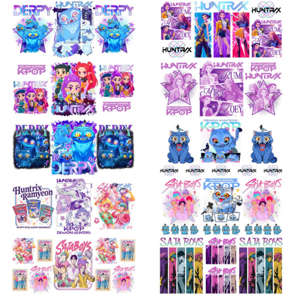 30 Style of Kpop Boy Band Design 3D UV DTF 16oz Cup Wraps Demon Inspired Hunter Girl Anime Fan 3D Transfers Stickers