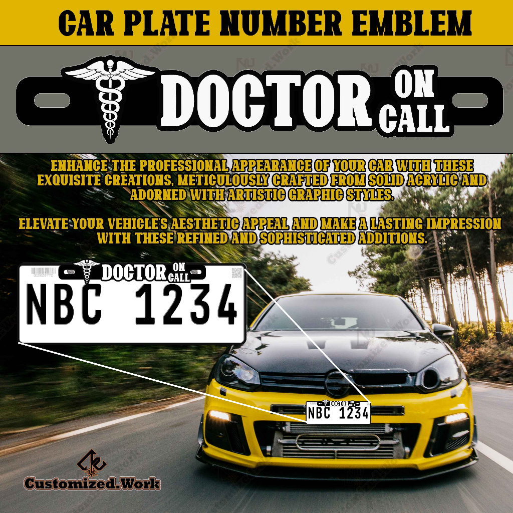 Doctor on Call Car Motorcycle Plate Number Emblem Badge