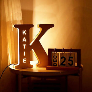 Personalised LED Wooden Alphabet Night Light – Bedside Free Standing or Hangable Lamps Gift 25/30cm