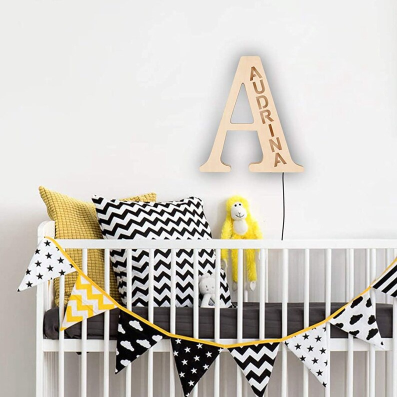 Personalised LED Wooden Alphabet Night Light – Bedside Free Standing or Hangable Lamps Gift 25/30cm - Image 2