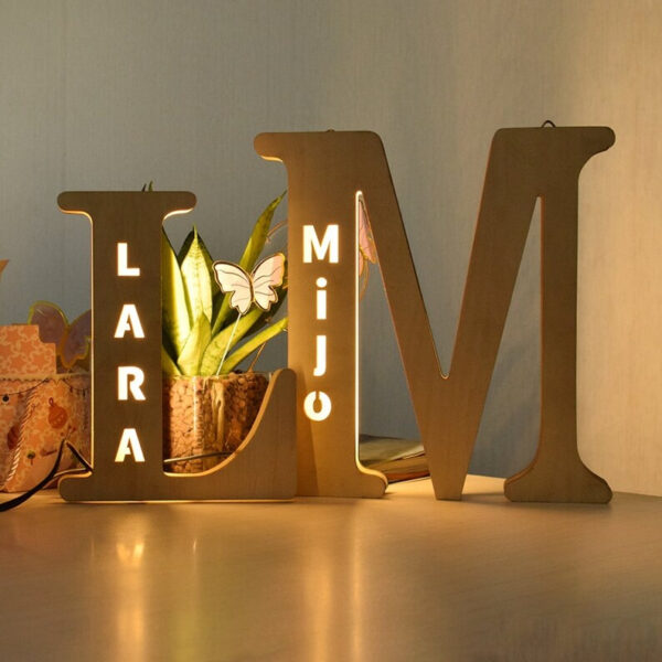 Personalised LED Wooden Alphabet Night Light – Bedside Free Standing or Hangable Lamps Gift 25/30cm - Image 5