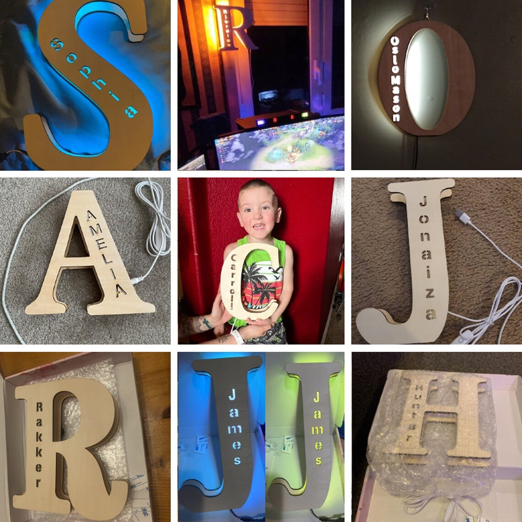 Personalised LED Wooden Alphabet Night Light – Bedside Free Standing or Hangable Lamps Gift 25/30cm - Image 7