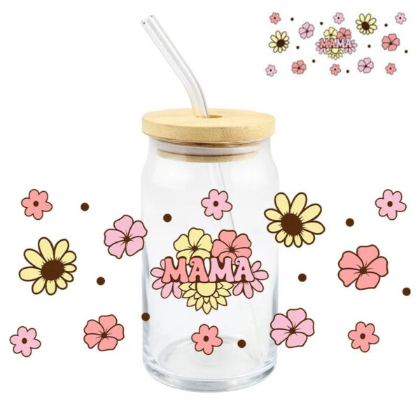 Fashion Flower MAMA 3D UV DTF Cup Wraps Transfer Sticker Mama UV Cup Wraps Stickers - Image 4