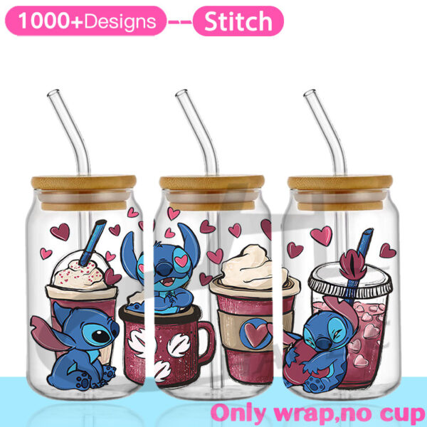 Stitch 16oz UV DTF Cup Wrap Glass Beer Can tumbler Transfer Stickers Permanent Adhesive Spring - Image 2