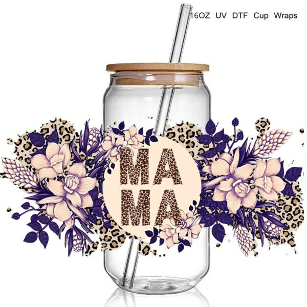 Fashion Flower MAMA 3D UV DTF Cup Wraps Transfer Sticker Mama UV Cup Wraps Stickers - Image 5