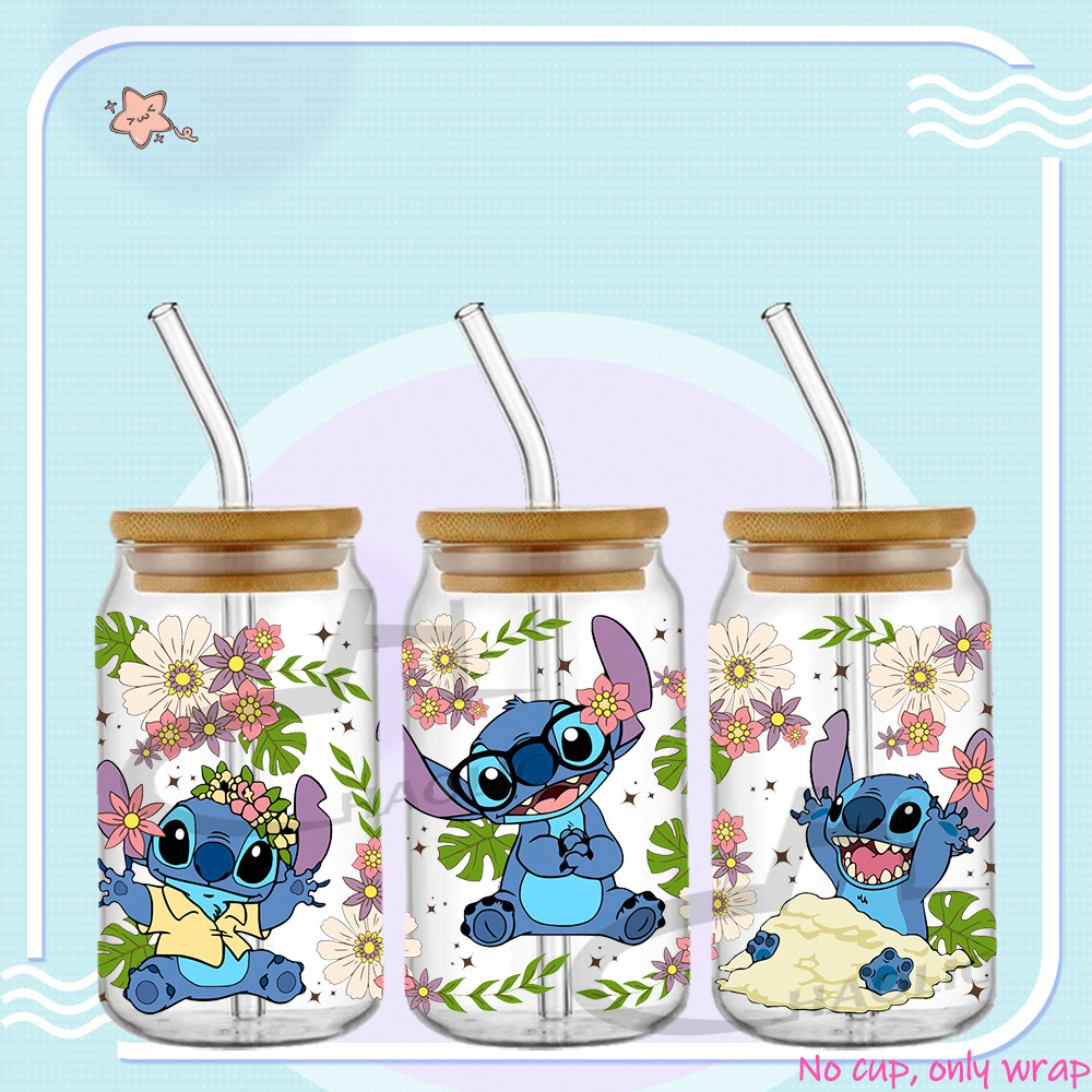 Stitch 16oz UV DTF Cup Wrap Glass Beer Can tumbler Transfer Stickers Permanent Adhesive Spring - Image 6