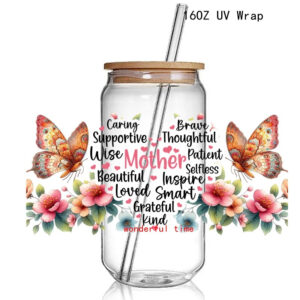 Fashion Flower MAMA 3D UV DTF Cup Wraps Transfer Sticker Mama UV Cup Wraps Stickers