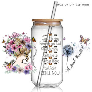 Factory Selling Just Breathe butterfly Design 3D UV DTF Cups Wrap Sticker Refill UV Cup Wrap Transfer Sticker Waterproof Print