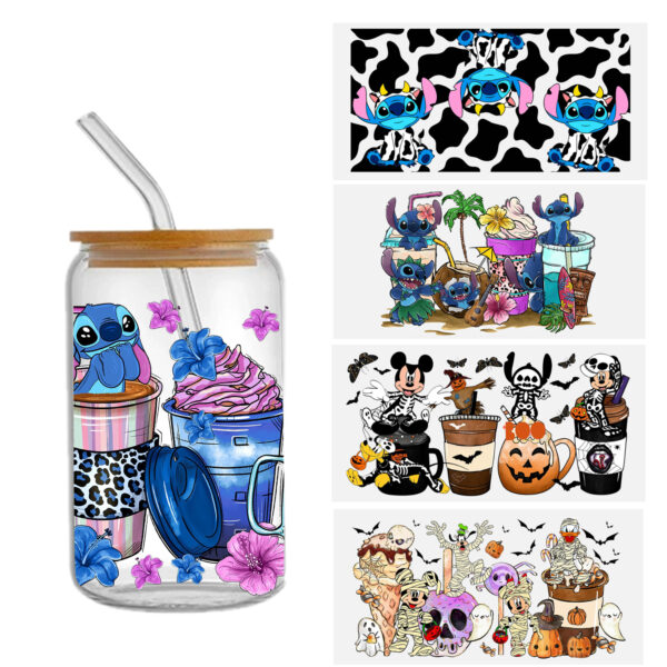 Stitch Mickey Mouse 16oz DTF Sticker Cup Cool Personalize UV Wrap Transfer Sticker Custom Label DIY Logo Waterproof - Image 2