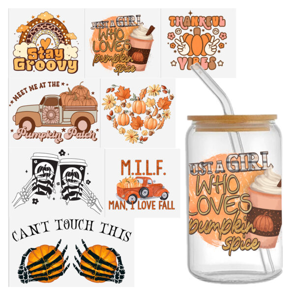 Autumn Pumpkin 16oz DTF Sticker Cups Cool Personalize UV Wrap Transfer Sticker Custom Labels DIY Logo Waterproof - Image 3