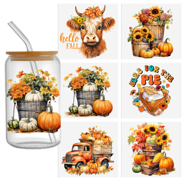 Autumn Pumpkin 16oz DTF Sticker Cups Cool Personalize UV Wrap Transfer Sticker Custom Labels DIY Logo Waterproof - Image 4