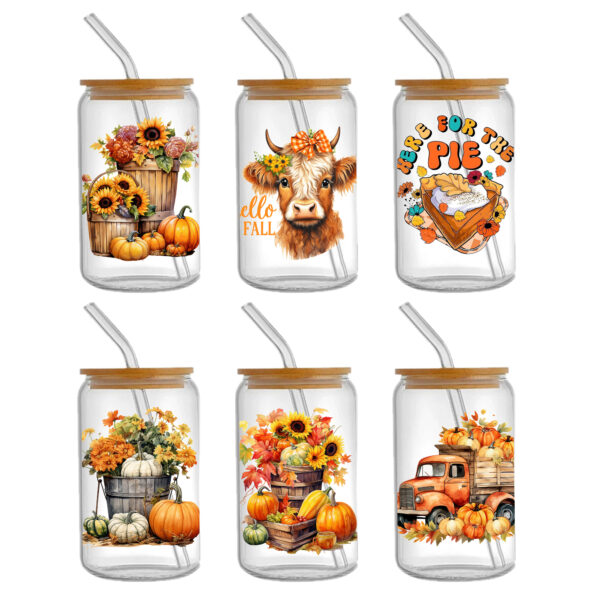 Autumn Pumpkin 16oz DTF Sticker Cups Cool Personalize UV Wrap Transfer Sticker Custom Labels DIY Logo Waterproof - Image 5