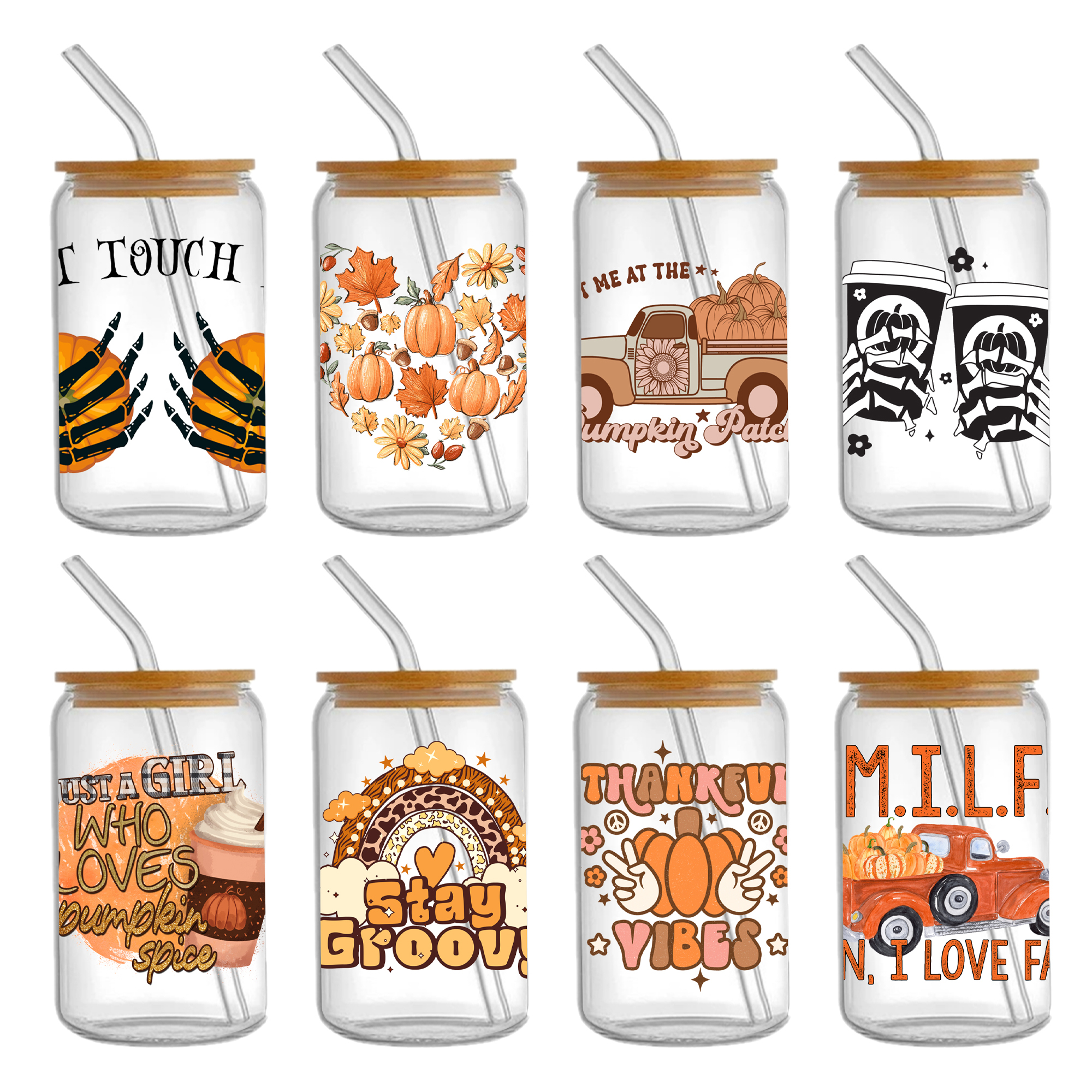Autumn Pumpkin 16oz DTF Sticker Cups Cool Personalize UV Wrap Transfer Sticker Custom Labels DIY Logo Waterproof - Image 6