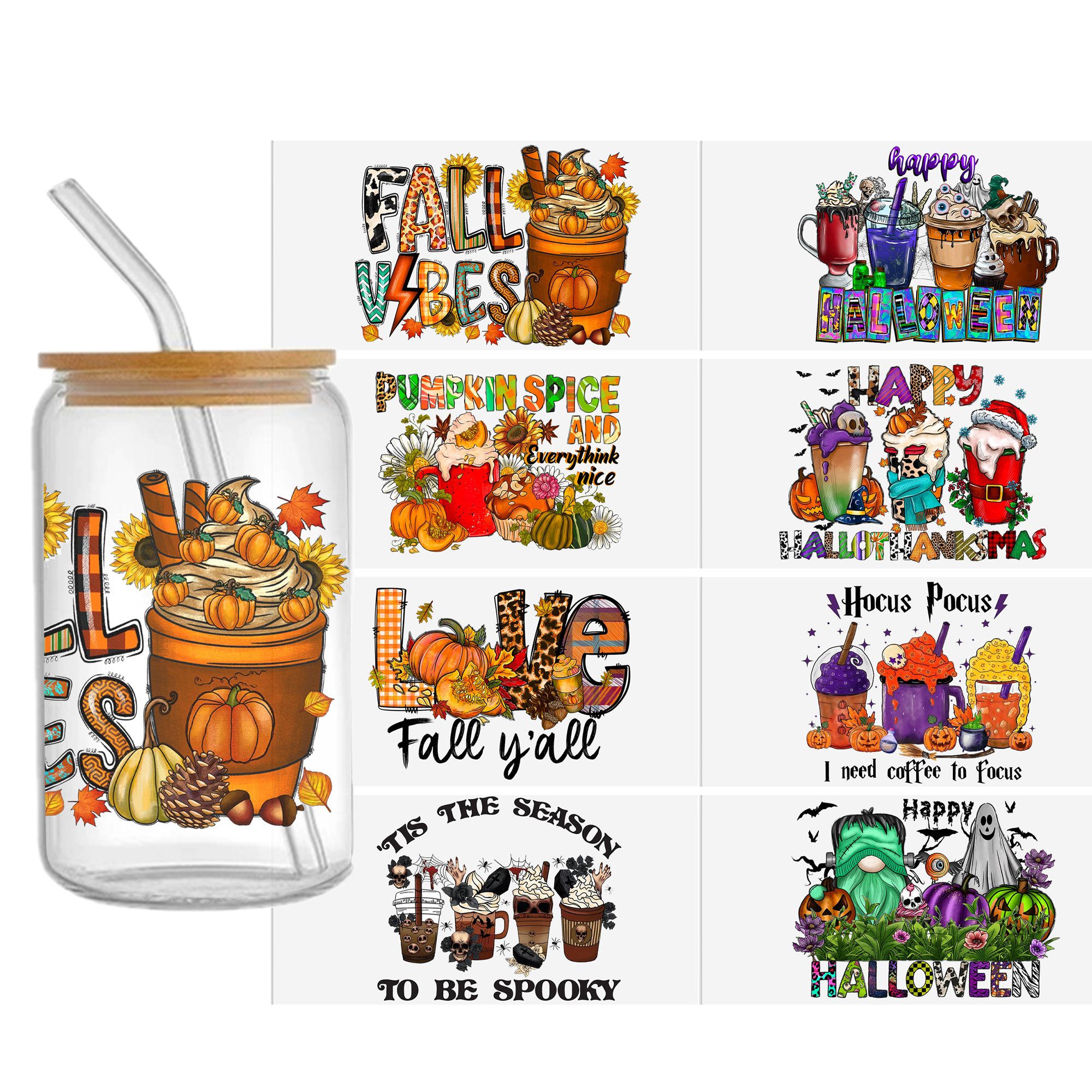 Halloween Pumpkin DTF Sticker For Cups Cool Personalize UV Wrap Transfer Sticker Custom Labels DIY Waterproof - Image 6