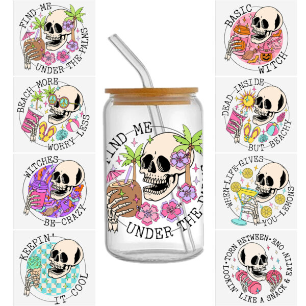 Skull Holloween 16oz Tumbler Template DTF Sticker Cup Cool Personalize UV Wrap Transfer Sticker Custom Label DIY Waterproof - Image 13
