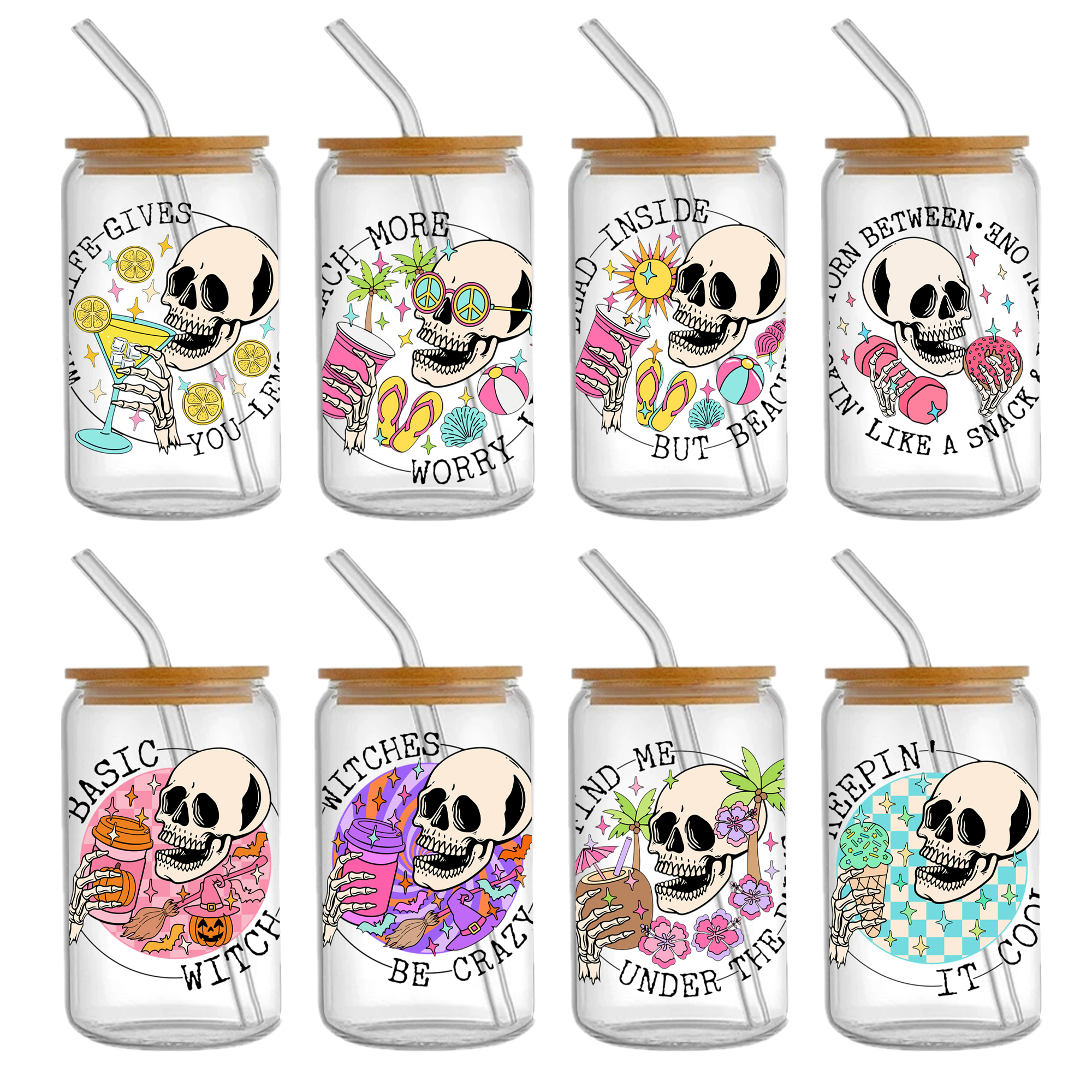Skull Holloween 16oz Tumbler Template DTF Sticker Cup Cool Personalize UV Wrap Transfer Sticker Custom Label DIY Waterproof - Image 14