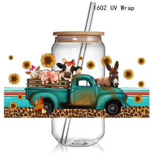 3D UV Dtf Wraps Transfers Spring Farm Print Sticker Decals Retro Sunflower Waterproof Custom UV DTF Sticker