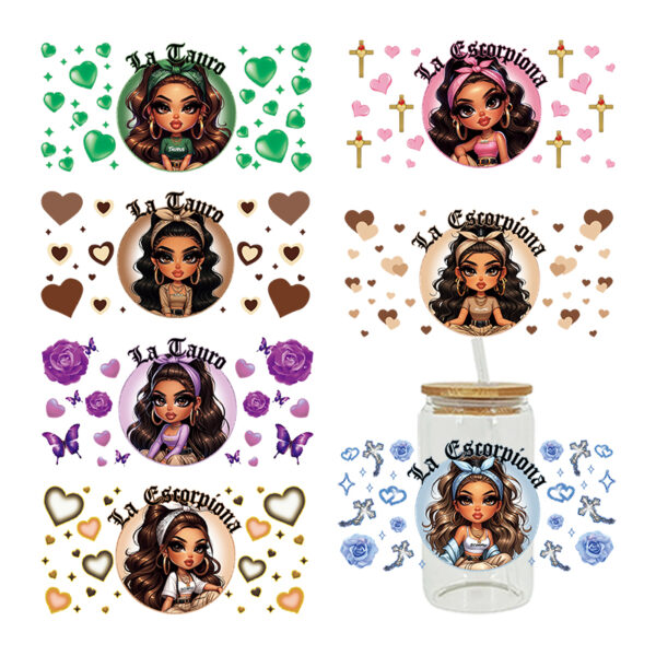 Cholo Girls Themed UV DTF Transfer Sticker For The 16oz Libbey Glasses Wraps Cup Can DIY Waterproo - Image 7