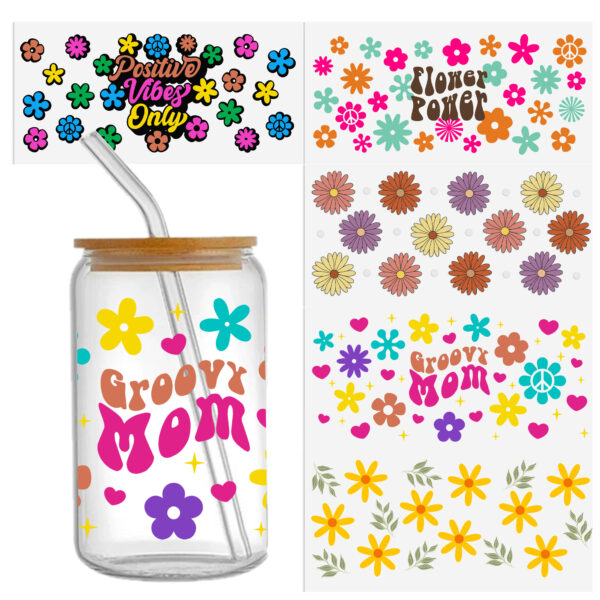 Flower Series 16oz DTF Sticker Cups Cool Personalize UV Wrap Transfer Sticker Custom Label DIY Logo Waterproof - Image 4