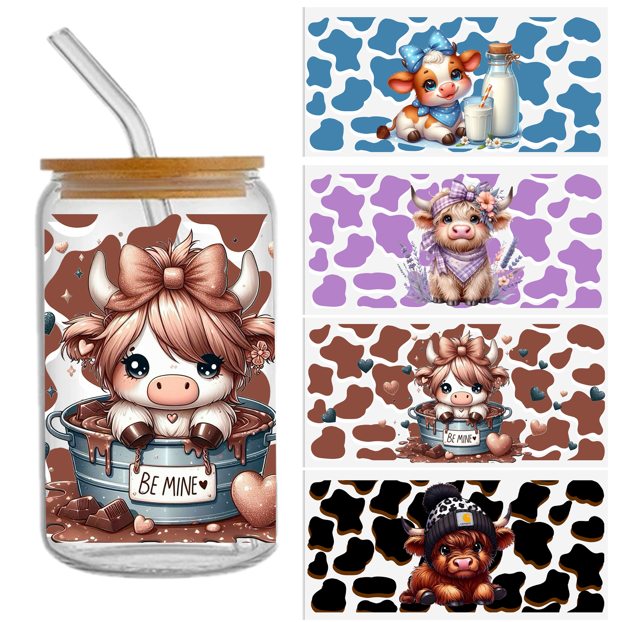 Cow Flower Waterproof Stickers UV DTF Sticker For 16oz Cups Transfer Sticker Custom Labels DIY Logo Waterproof - Image 10