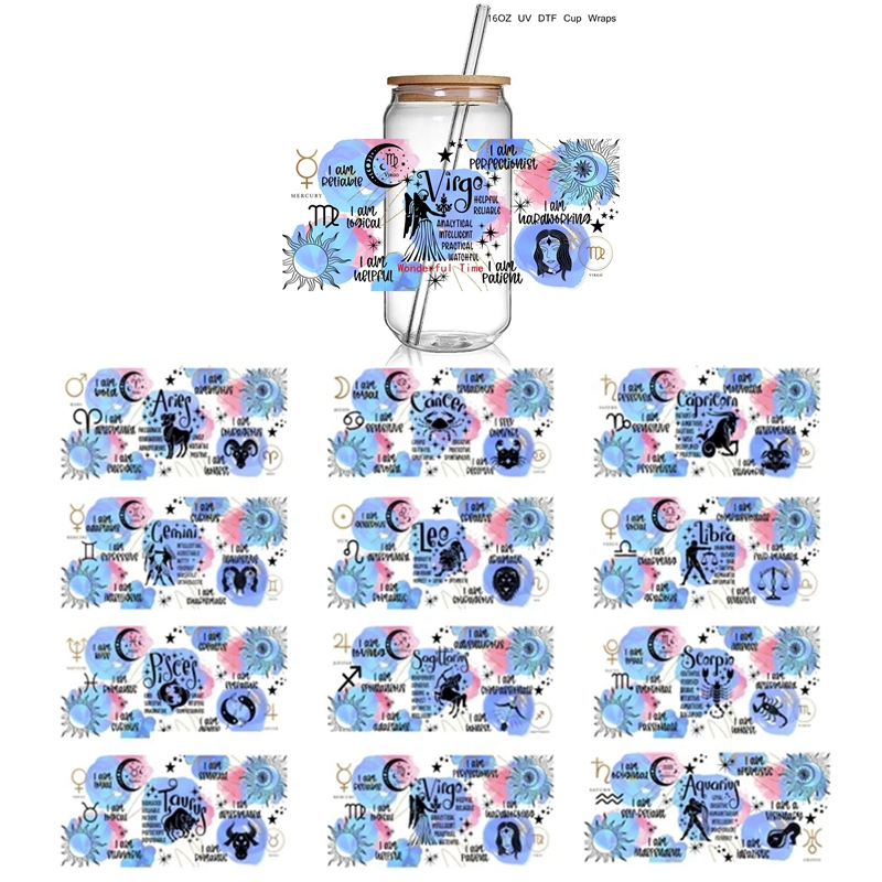 12+ Fashion Nice Zodiac Signs UV DTF Sticker Wraps 16OZ Glass Cup Can Wrap Transfer Sticker Custom Labels - Image 11