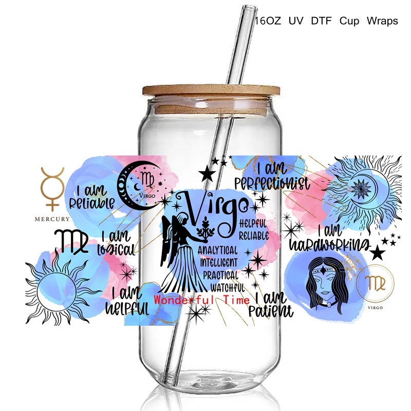 12+ Fashion Nice Zodiac Signs UV DTF Sticker Wraps 16OZ Glass Cup Can Wrap Transfer Sticker Custom Labels - Image 12