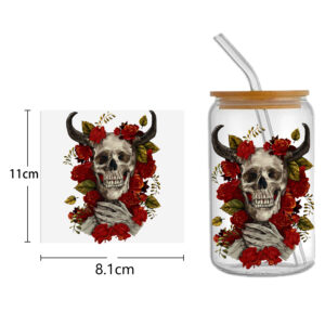 Skeleton Halloween 16oz Tumbler Template DTF Sticker Cup Cool Personalize UV Wrap Transfer Sticker Custom Label DIY Waterproof