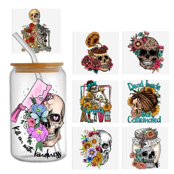Skeleton Halloween 16oz Tumbler Template DTF Sticker Cup Cool Personalize UV Wrap Transfer Sticker Custom Label DIY Waterproof - Image 5