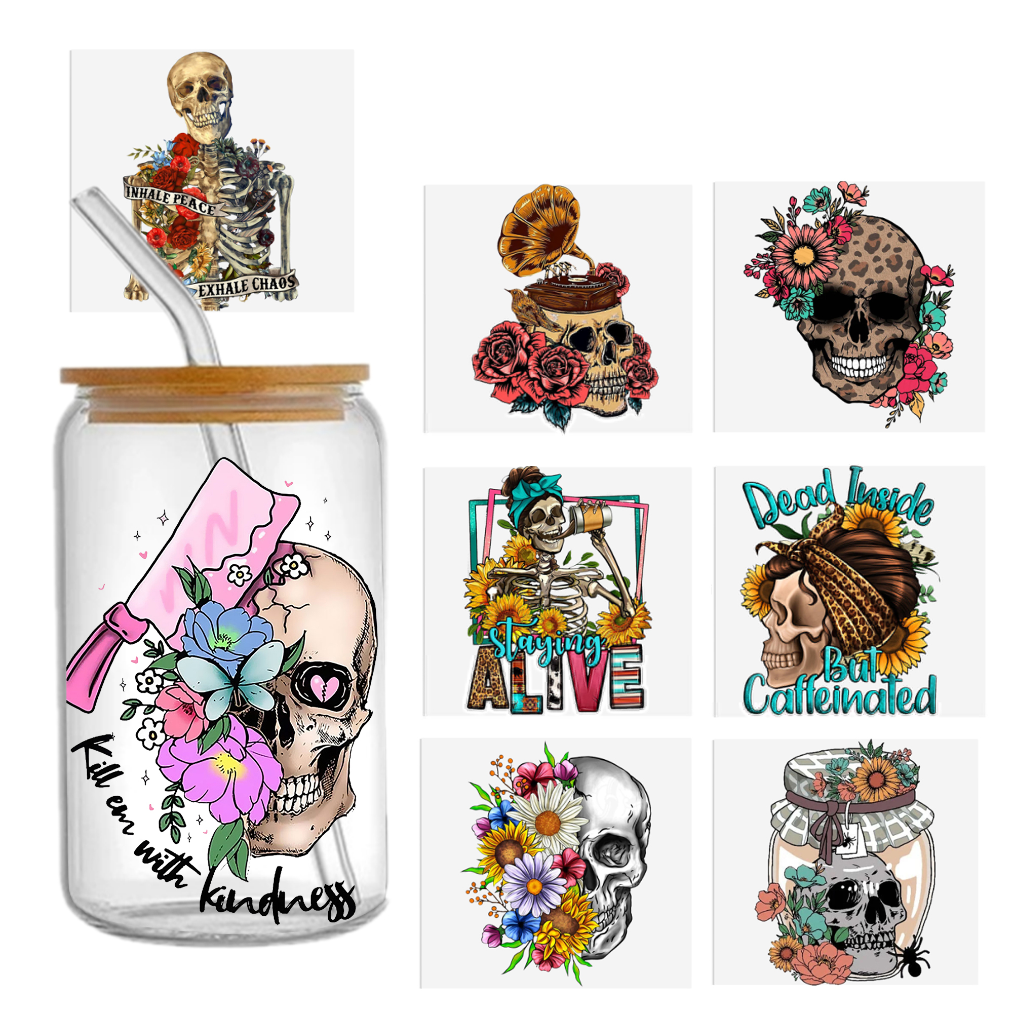 Skeleton Halloween 16oz Tumbler Template DTF Sticker Cup Cool Personalize UV Wrap Transfer Sticker Custom Label DIY Waterproof - Image 5