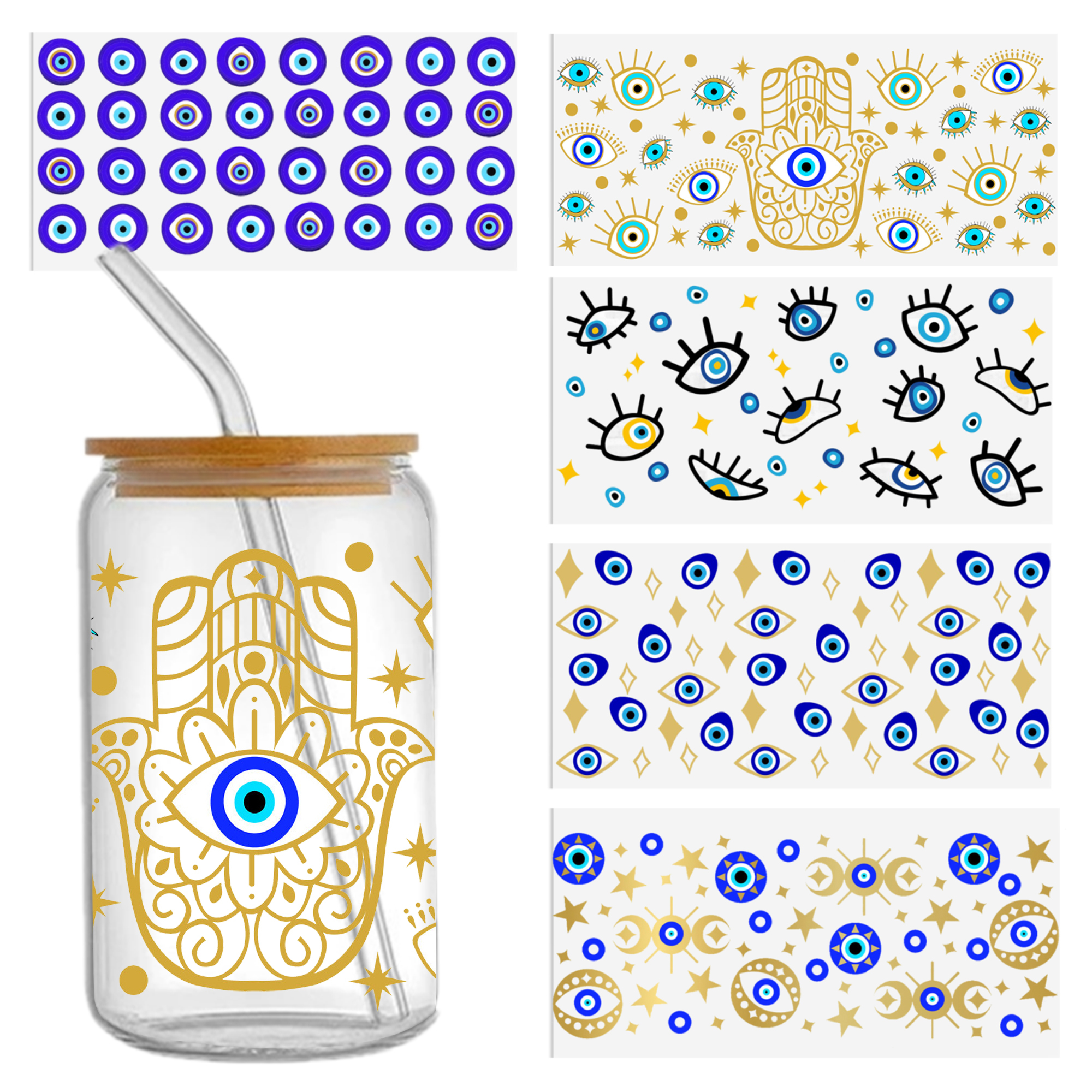 Blue Eyes Beads 16oz DTF Sticker Cups Cool Personalize UV Wrap Transfer Sticker Labels DIY Logo Waterproof - Image 6
