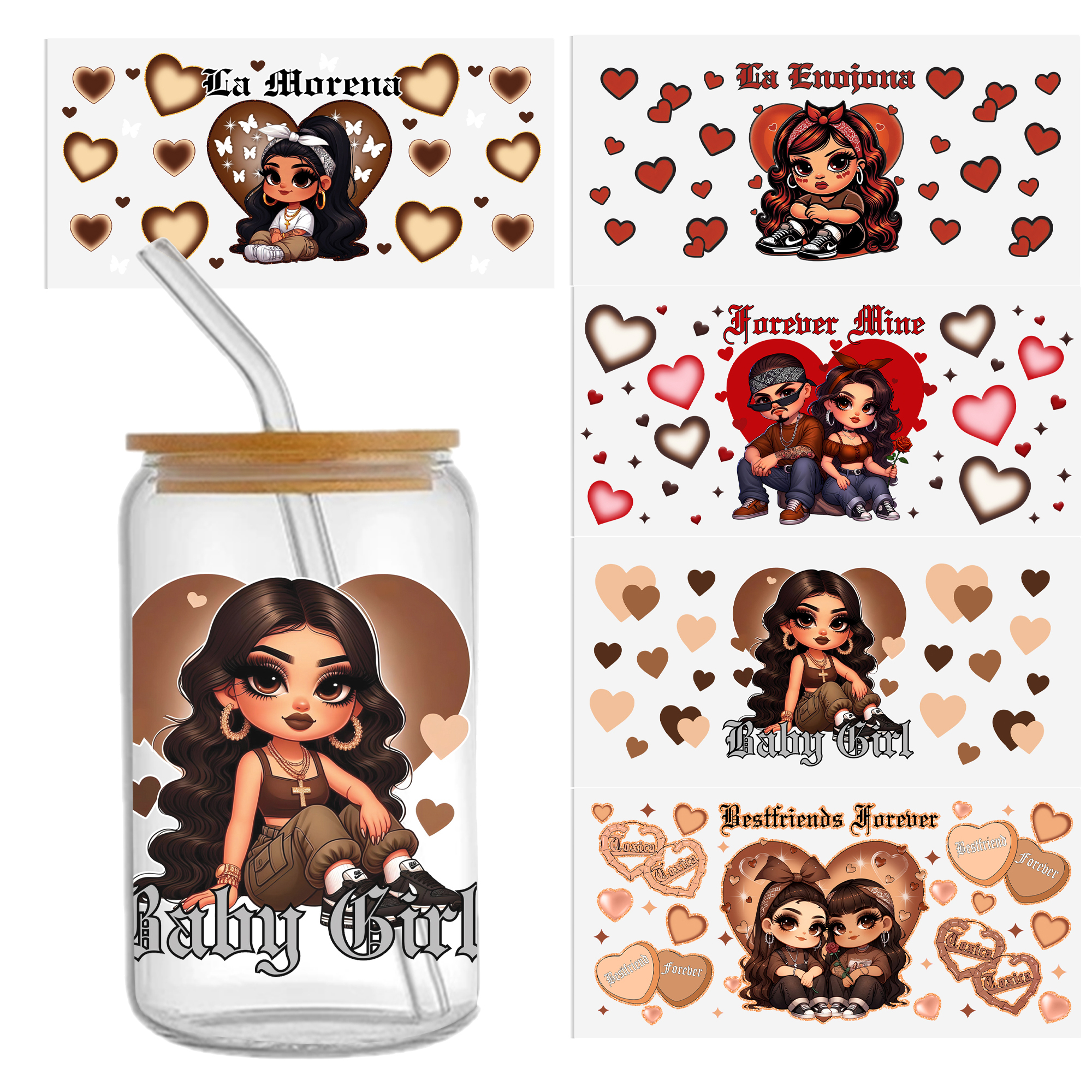 Cute Girl UV DTF Sticker For 16oz Cups Wrap Transfer Sticker Custom Labels DIY Logo Waterproof - Image 2