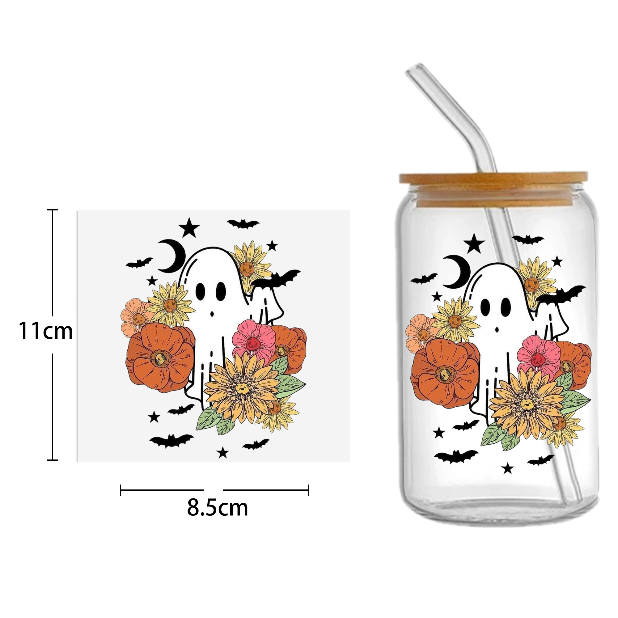 Halloween Skull 16oz Tumbler Template DTF Sticker Cup Cool Personalize UV Wrap Transfer Sticker Custom Label DIY Waterproof - Image 2