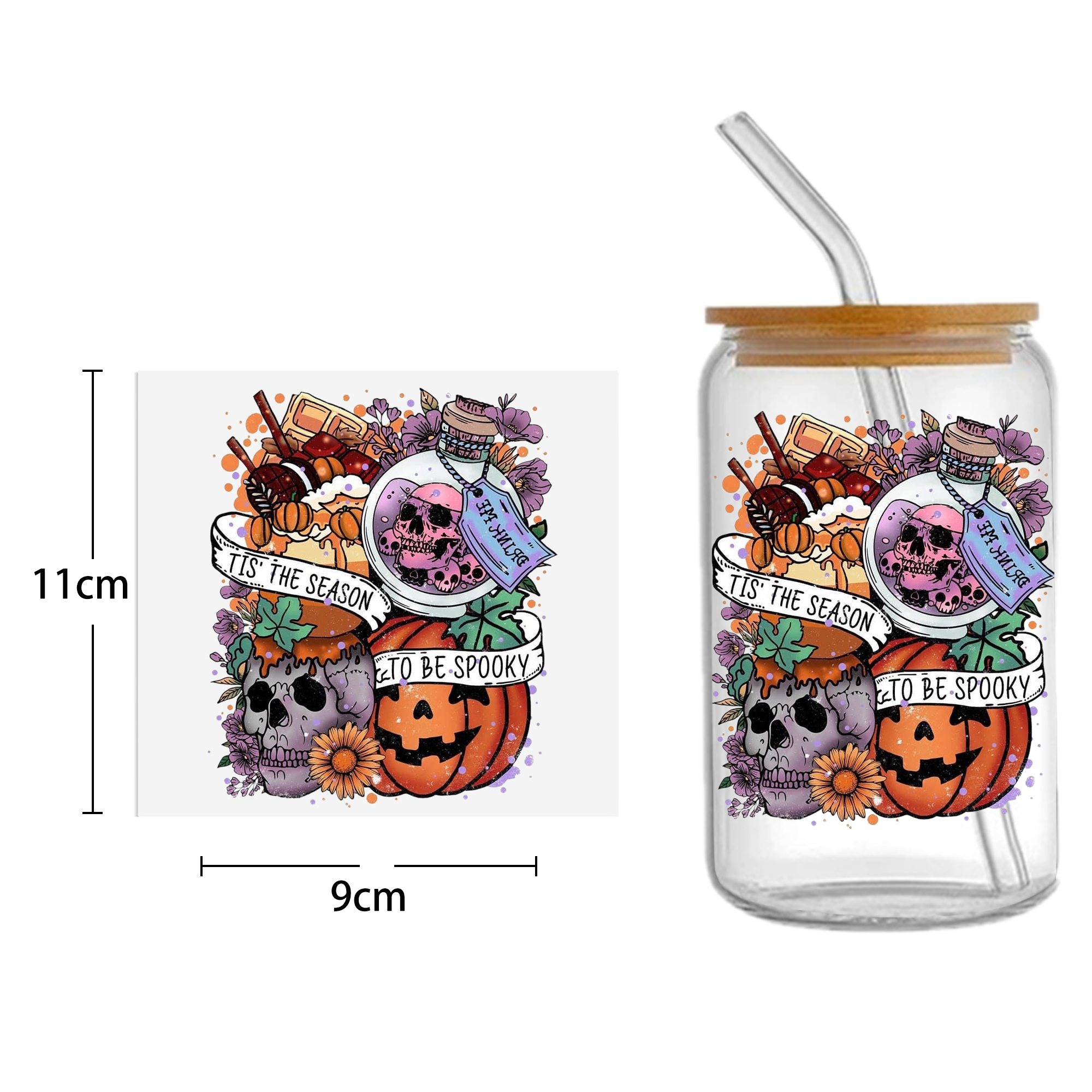Halloween Skull 16oz Tumbler Template DTF Sticker Cup Cool Personalize UV Wrap Transfer Sticker Custom Label DIY Waterproof - Image 4