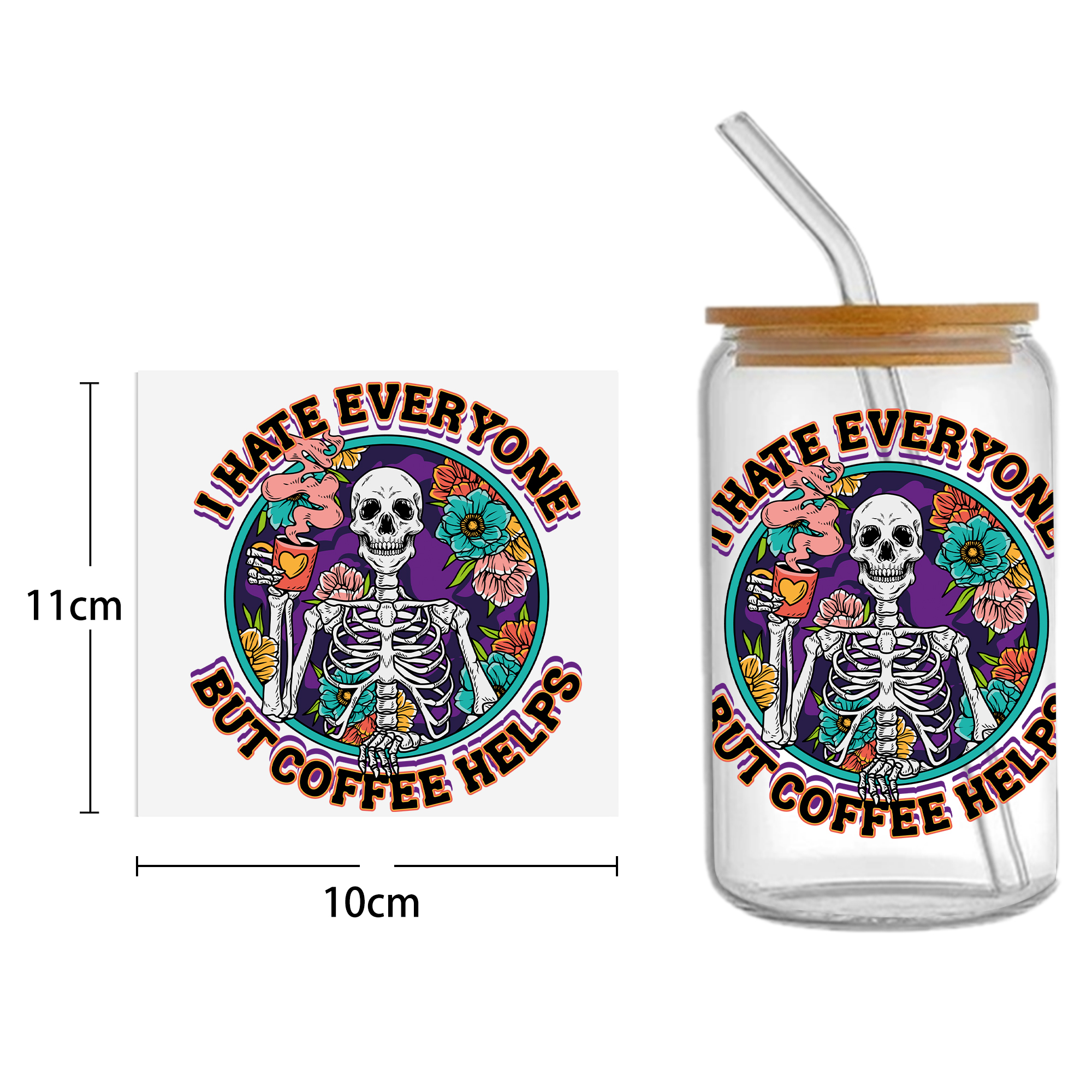 Halloween Skull 16oz Tumbler Template DTF Sticker Cup Cool Personalize UV Wrap Transfer Sticker Custom Label DIY Waterproof - Image 6