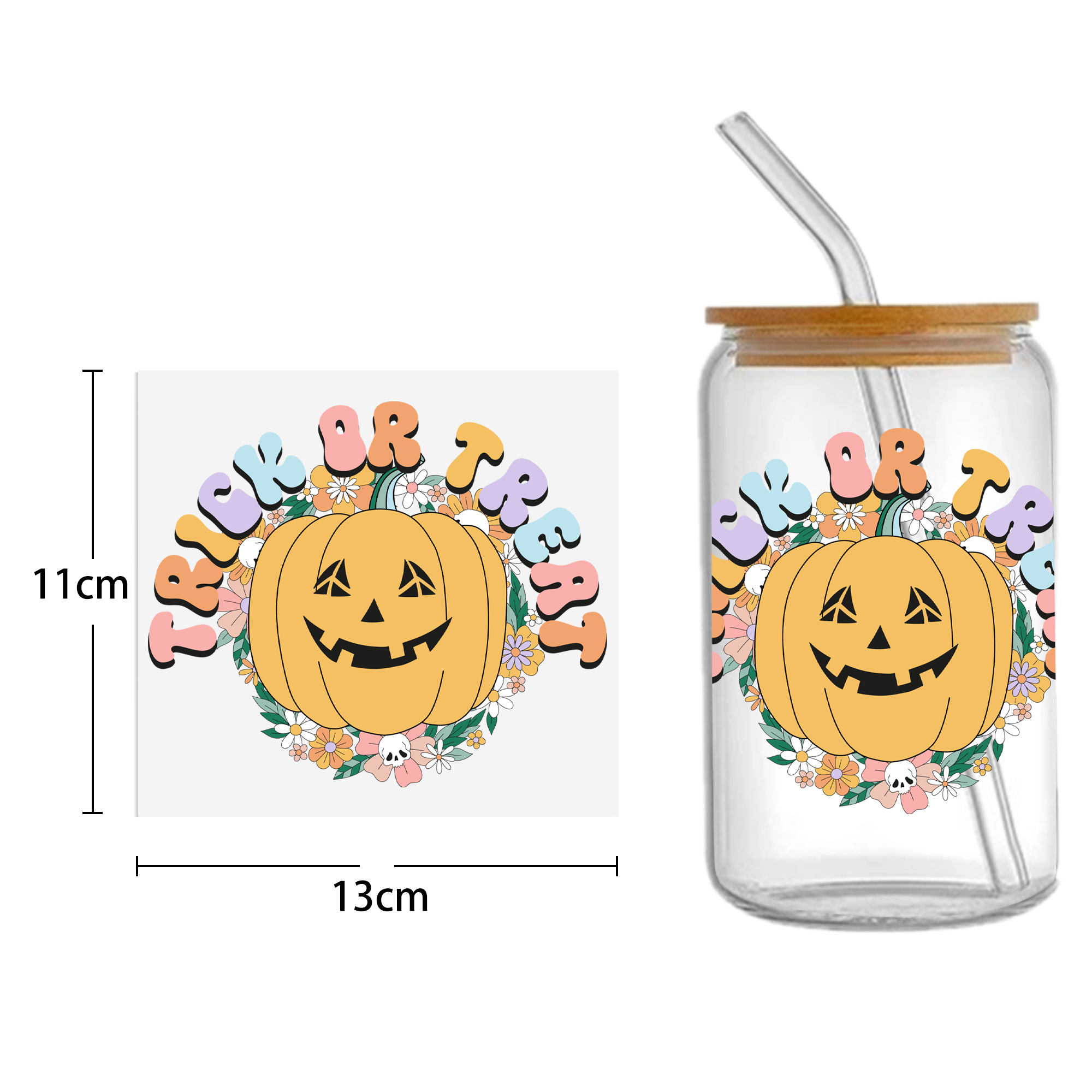 Halloween Skull 16oz Tumbler Template DTF Sticker Cup Cool Personalize UV Wrap Transfer Sticker Custom Label DIY Waterproof - Image 7