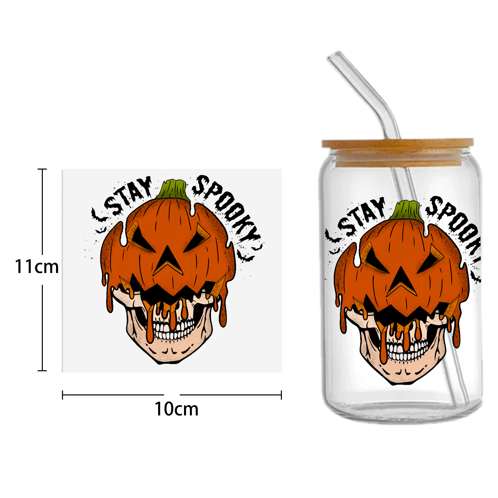 Halloween Skull 16oz Tumbler Template DTF Sticker Cup Cool Personalize UV Wrap Transfer Sticker Custom Label DIY Waterproof - Image 8