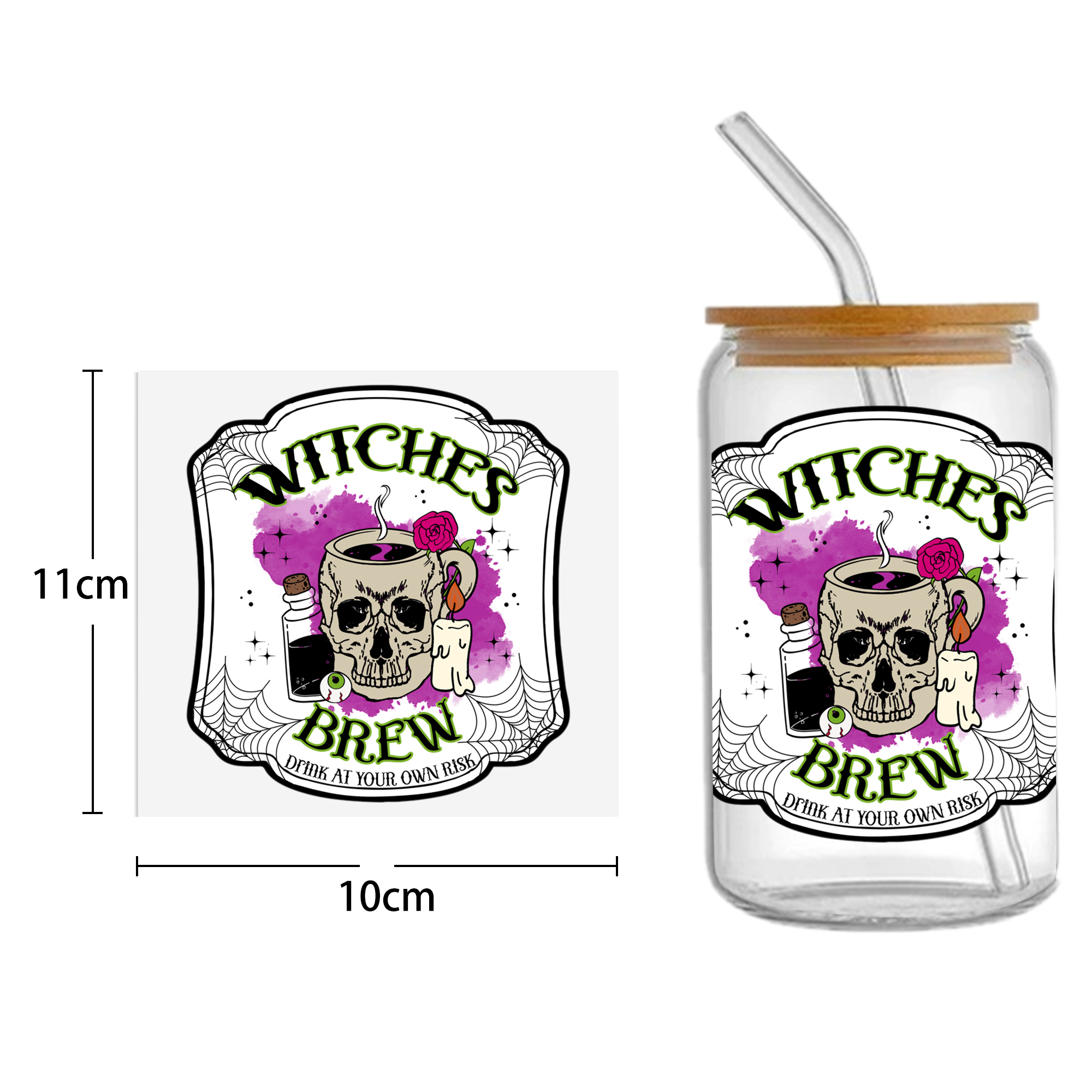 Halloween Skull 16oz Tumbler Template DTF Sticker Cup Cool Personalize UV Wrap Transfer Sticker Custom Label DIY Waterproof - Image 10