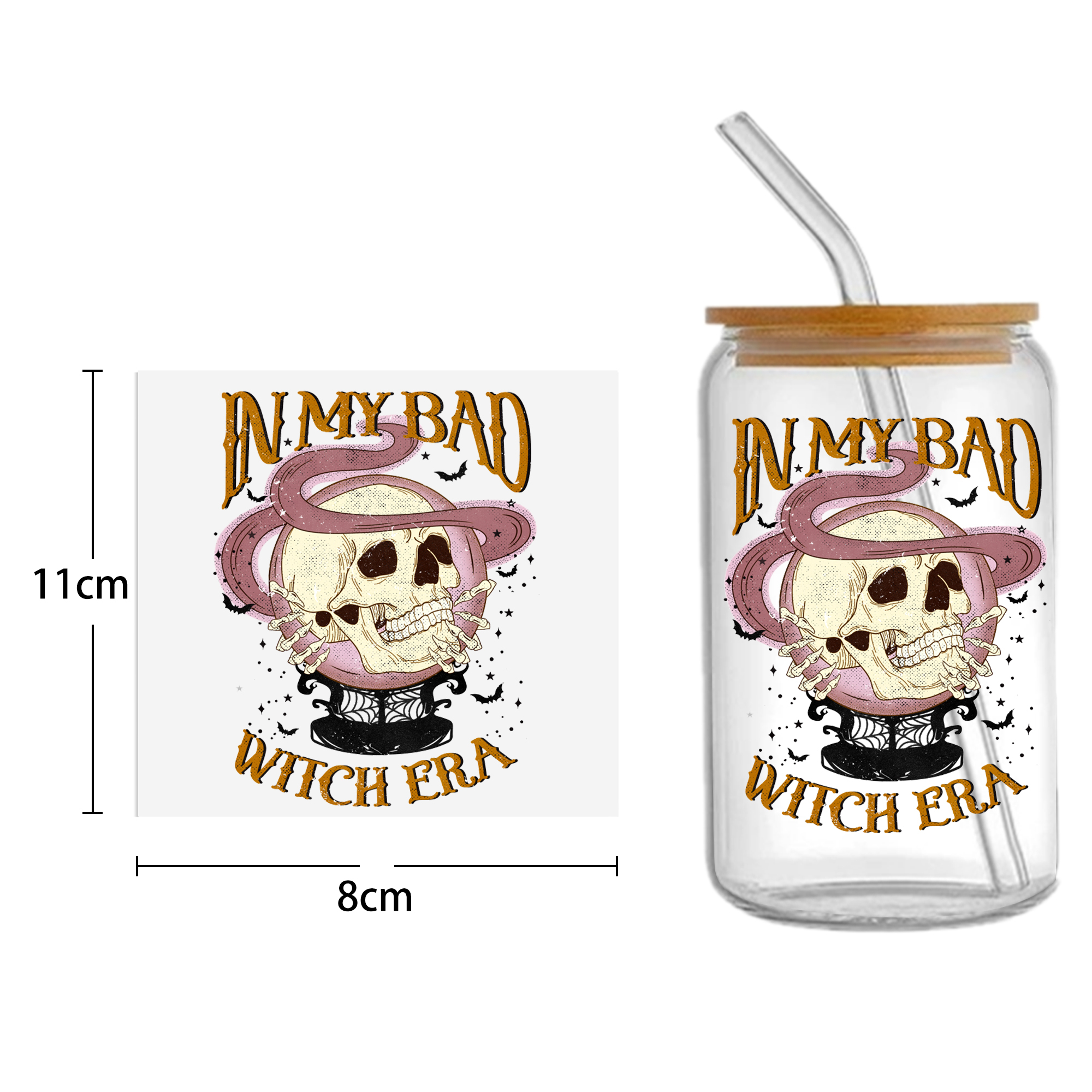 Halloween Skull 16oz Tumbler Template DTF Sticker Cup Cool Personalize UV Wrap Transfer Sticker Custom Label DIY Waterproof - Image 12
