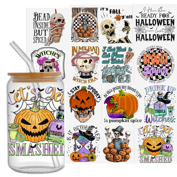 Halloween Skull 16oz Tumbler Template DTF Sticker Cup Cool Personalize UV Wrap Transfer Sticker Custom Label DIY Waterproof - Image 13