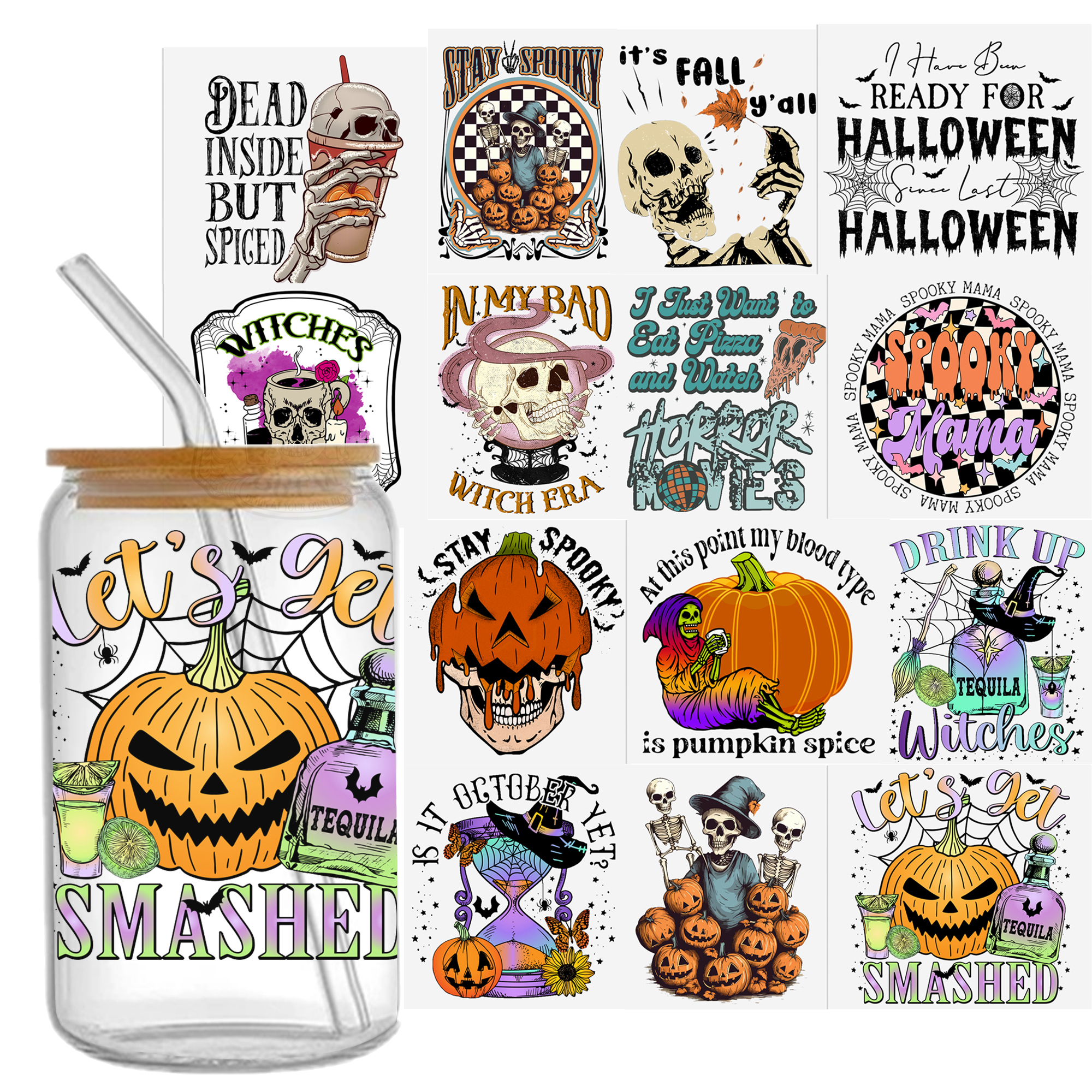Halloween Skull 16oz Tumbler Template DTF Sticker Cup Cool Personalize UV Wrap Transfer Sticker Custom Label DIY Waterproof - Image 13