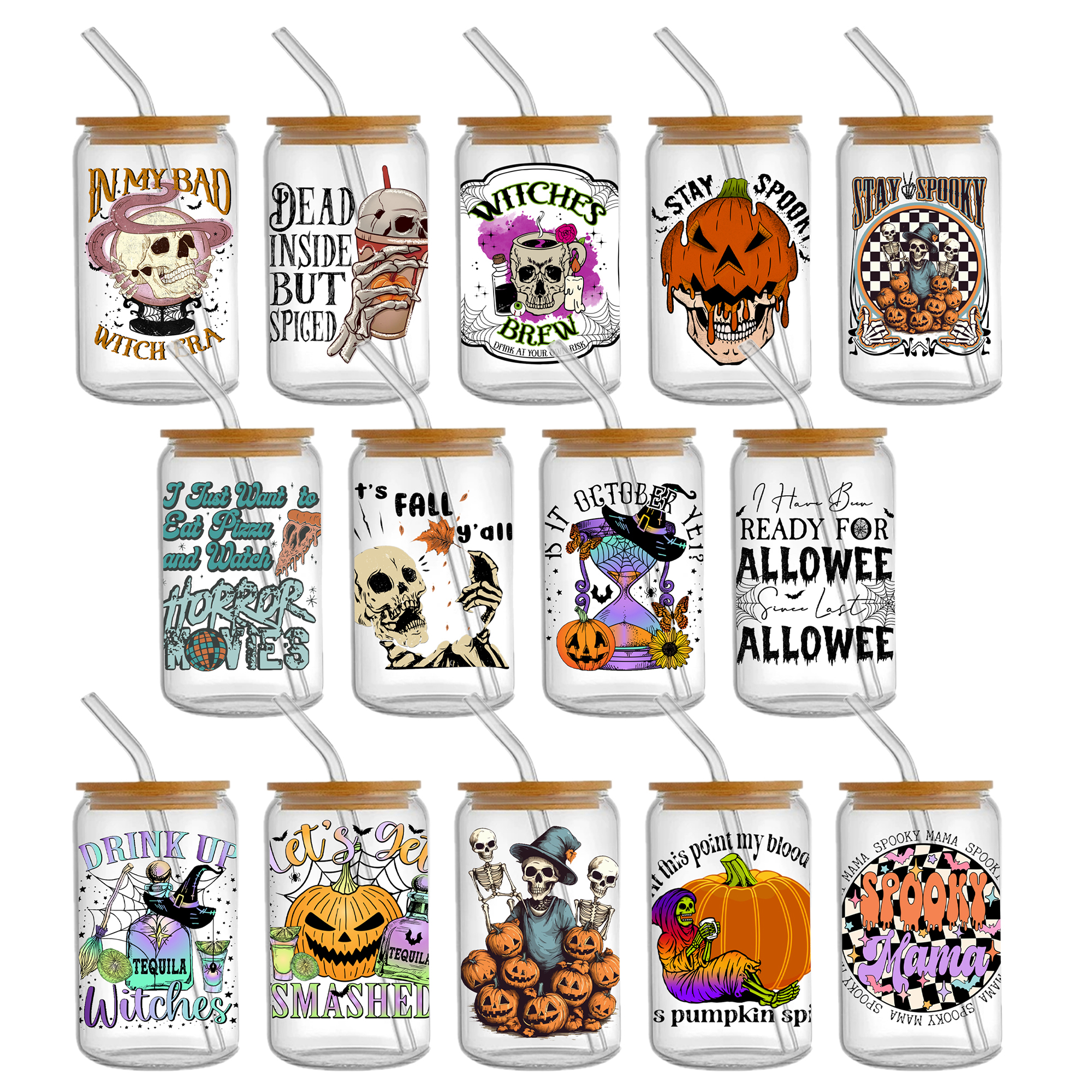 Halloween Skull 16oz Tumbler Template DTF Sticker Cup Cool Personalize UV Wrap Transfer Sticker Custom Label DIY Waterproof - Image 14