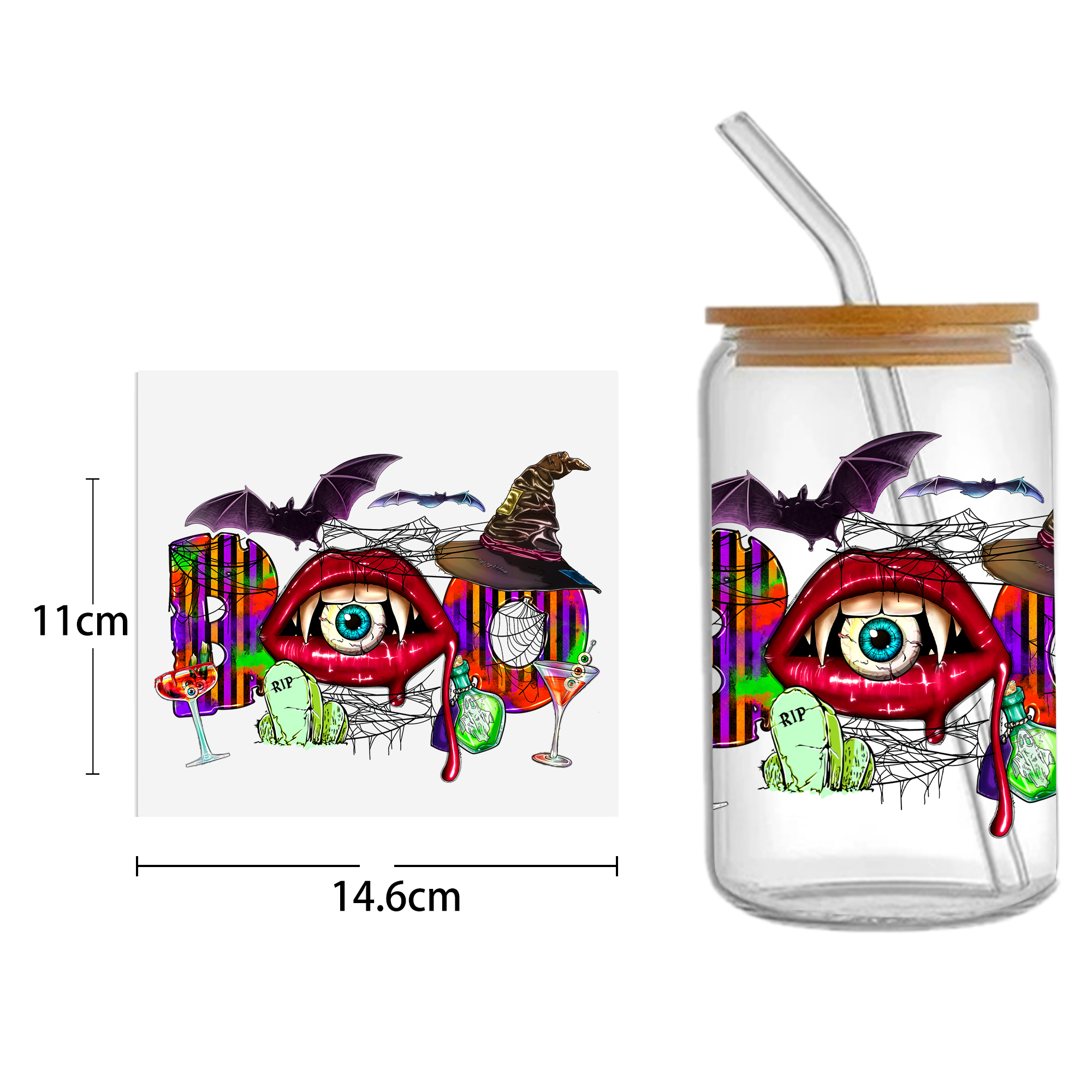 Halloween Skull 16oz Tumbler Template DTF Sticker Cup Cool Personalize UV Wrap Transfer Sticker Custom Label DIY Waterproof - Image 22