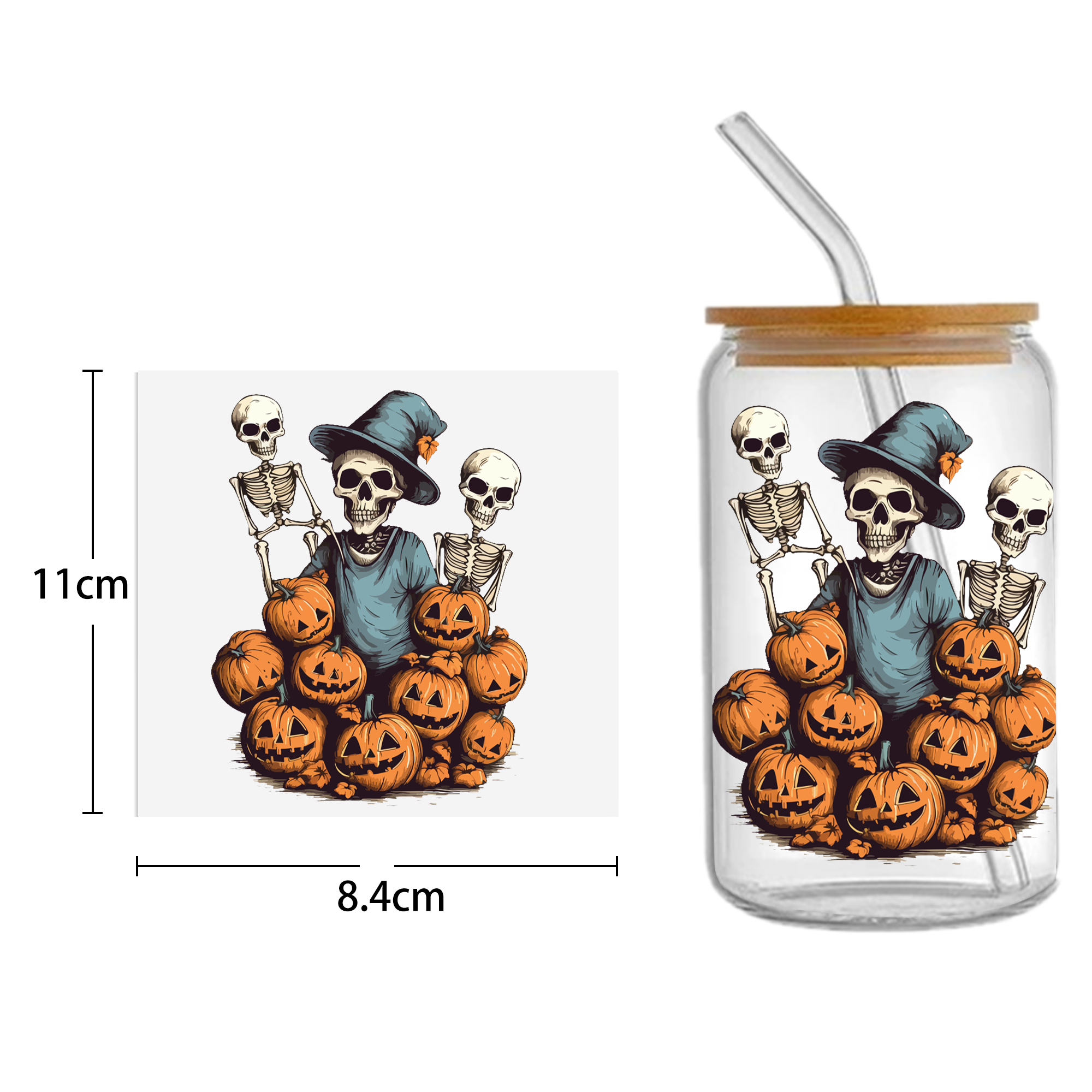 Halloween Skull 16oz Tumbler Template DTF Sticker Cup Cool Personalize UV Wrap Transfer Sticker Custom Label DIY Waterproof - Image 26