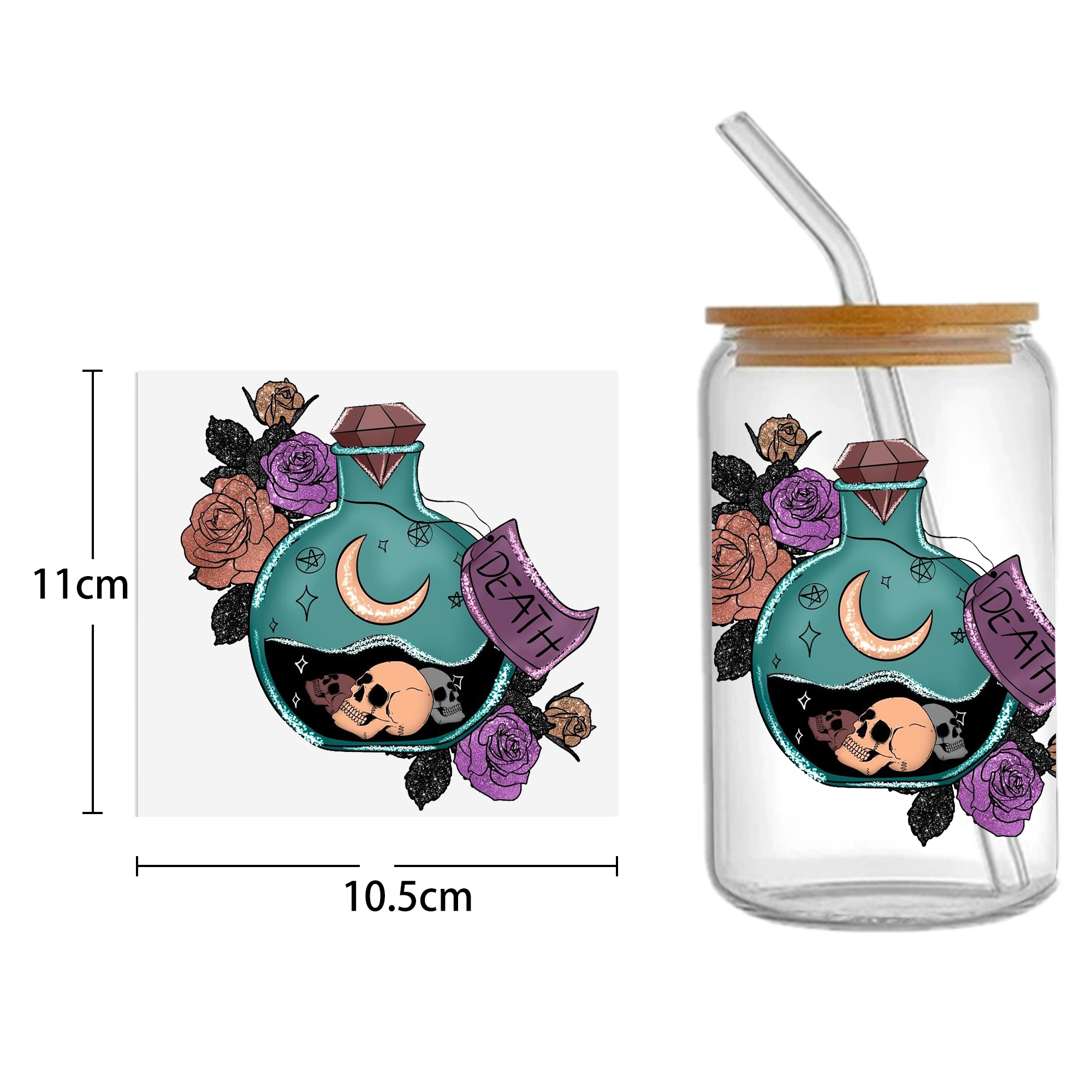 Halloween Skull 16oz Tumbler Template DTF Sticker Cup Cool Personalize UV Wrap Transfer Sticker Custom Label DIY Waterproof - Image 28