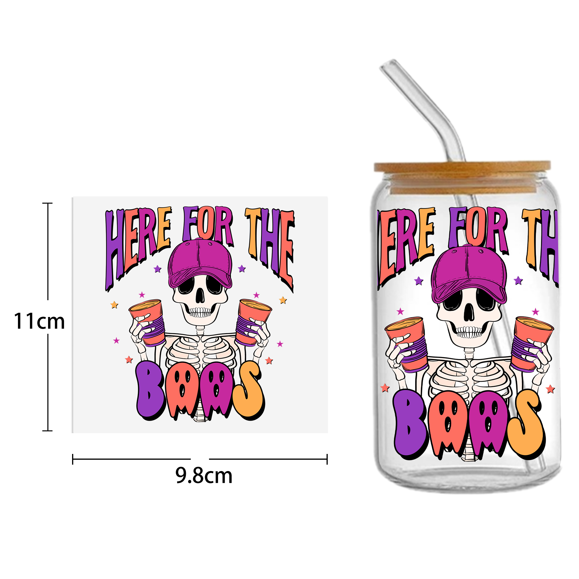 Halloween Skull 16oz Tumbler Template DTF Sticker Cup Cool Personalize UV Wrap Transfer Sticker Custom Label DIY Waterproof - Image 34
