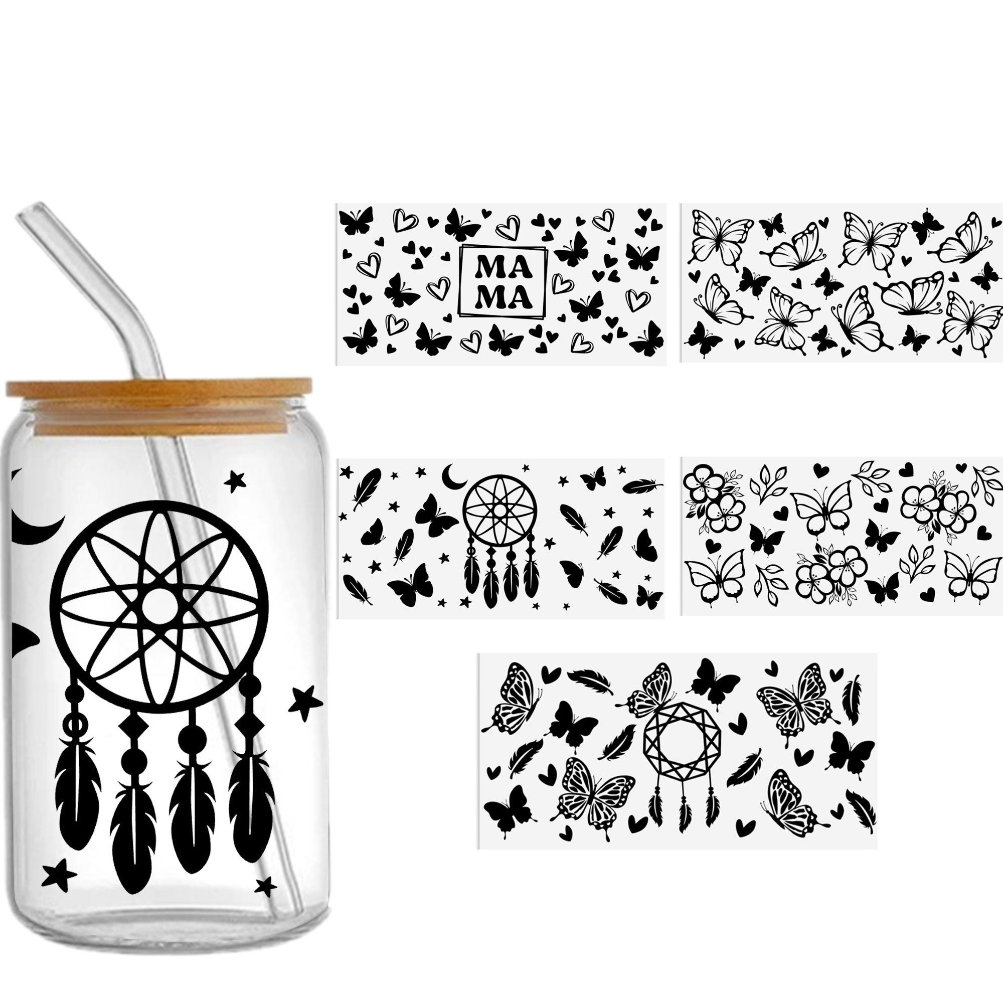 Black White Series 16oz DTF Sticker Cups Cool Personalize UV Wrap Transfer Sticker Custom Label DIY Logo Waterproof - Image 24