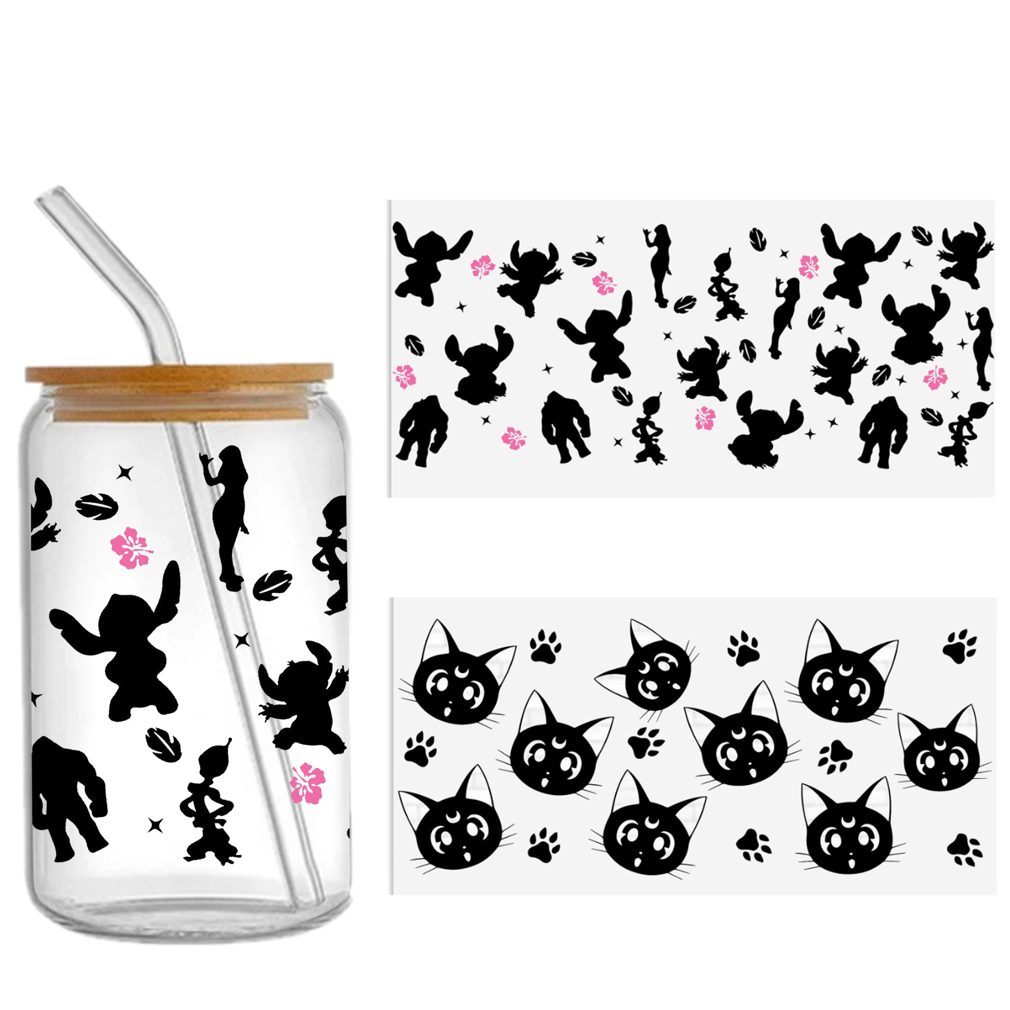 Black White Series 16oz DTF Sticker Cups Cool Personalize UV Wrap Transfer Sticker Custom Label DIY Logo Waterproof - Image 25