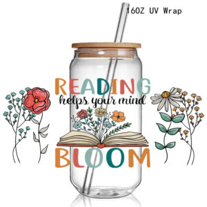 New Reading Helps Your Mind Bloom 3D UV DTF Cup Wrap Transfers Stickers Coffee Book Cup Wrap Waterproof Logo For Glass