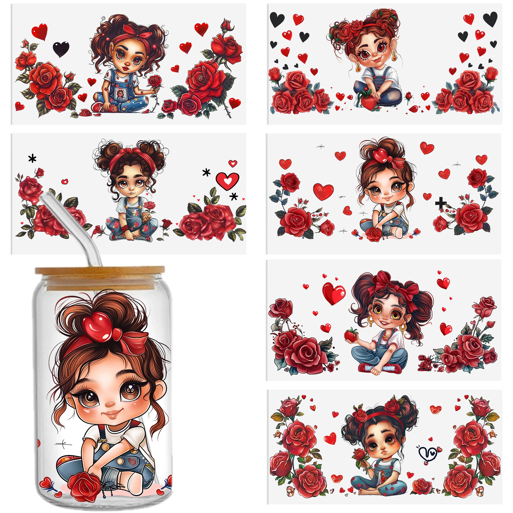 Girl Rose Waterproof Stickers UV DTF Sticker For 16oz Cups Transfer Sticker Custom Labels DIY Logo Waterproof - Image 7
