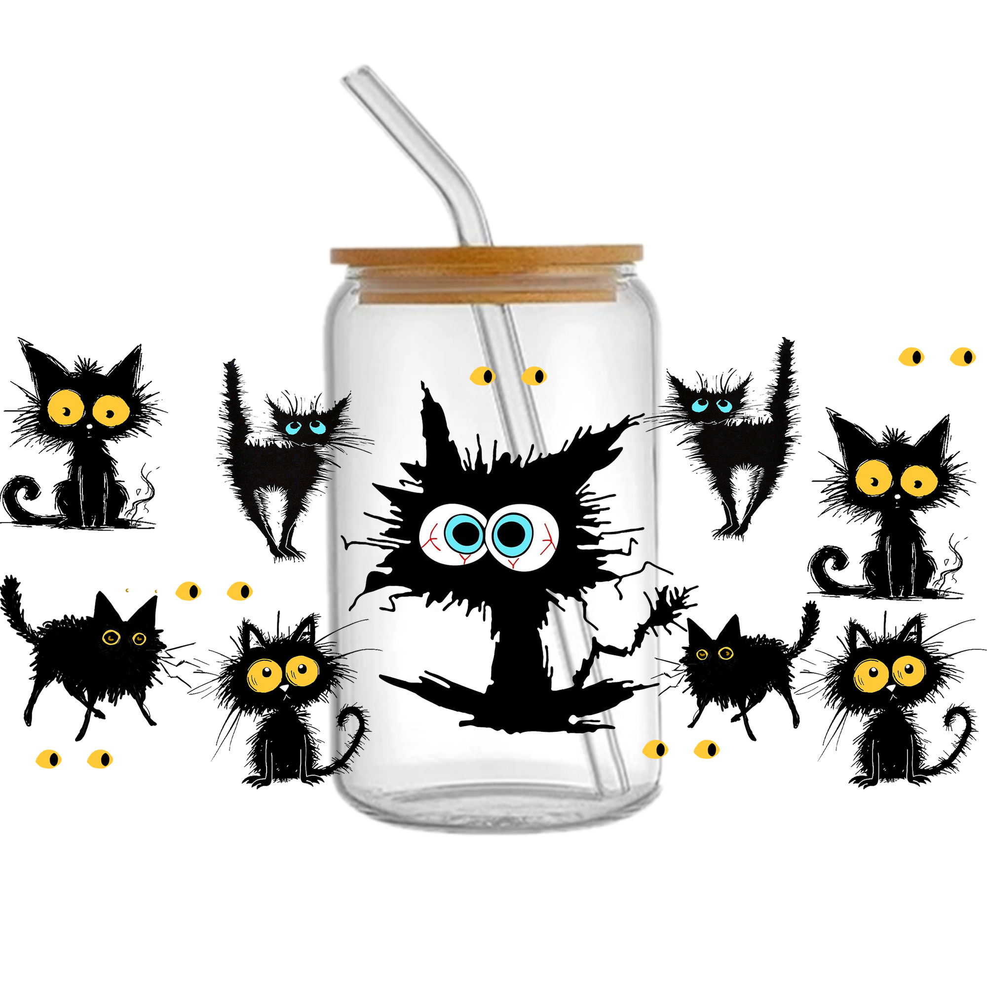 Black Cat Balloon Dog UV DTF Sticker For 16oz Cups Wrap Transfer Sticker Custom Labels DIY Logo Waterproof - Image 2